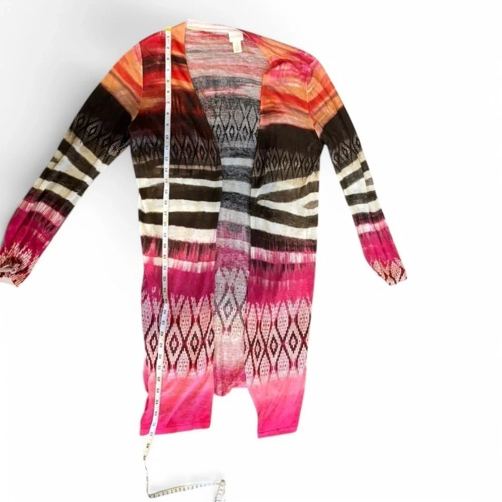 Chico’s Multicolor Striped Duster Cardigan  Boho Long Open Front Lightweight